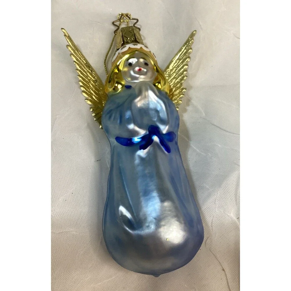 Glass Blue Angel Christmas Ornament Inge-glas German Old World Style Decoration